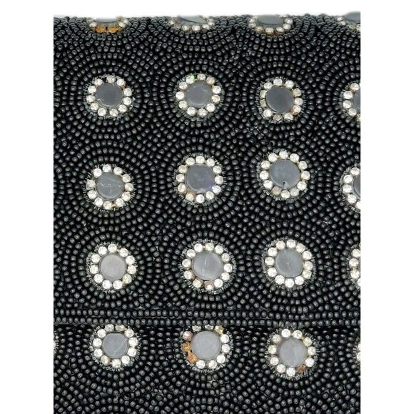 Deepa Gurnani Pattern Handmade Bead/Crystal Evening Bag Clutch Black NEW FLAWS